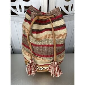 Chloe And Lex Striped Wool & Suede Bucket Backpack Bag Calf Hair